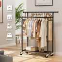 HYSEYY Clothes Rack, Double Rods Rolling Clothing Rack for Hanging Clothes, Portable Garment Rack with Wheels, Coat Rack Wardrobe Closet Load 240 LBS for Bedroom Laundry Room, Black