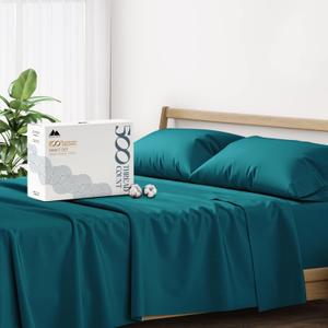 Mayfair Linen 500 Thread Count Full Cotton Sheets - 4 PC Full Size Bed Sheet Set Cotton (Teal), Soft, Cooling, Sateen Hotel-Quality 16" Deep Pocket Bedsheet for Hot Sleepers (Fits 18" Mattress)