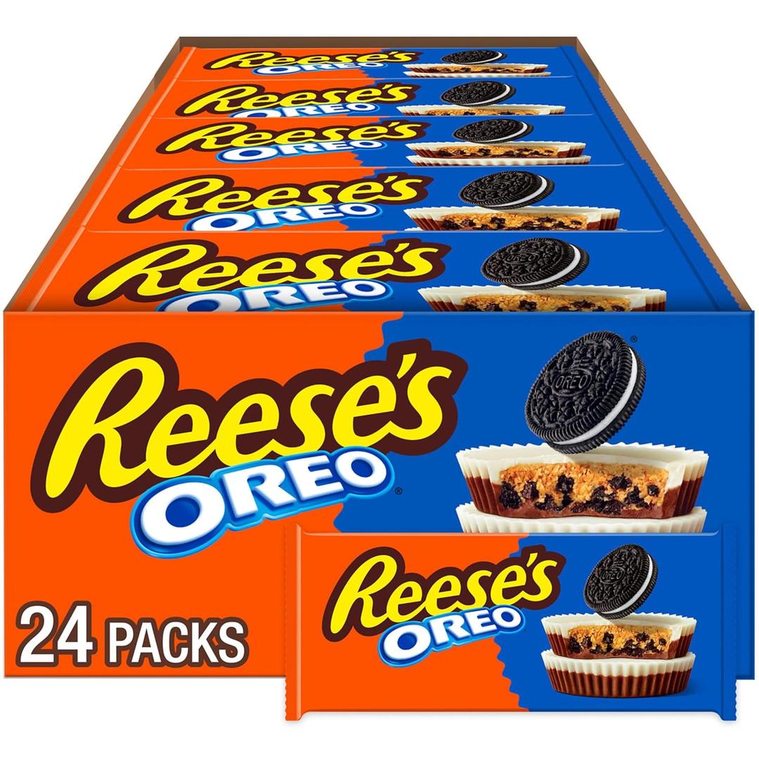 REESE'S OREO Milk Chocolate and White Creme Peanut Butter Cups, Candy Packs, 1.4 oz (24 Count)