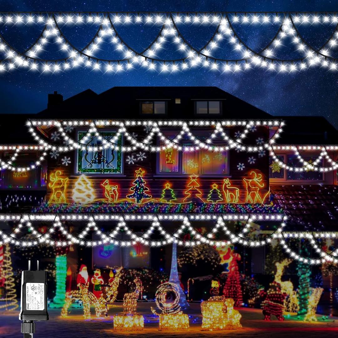 40FT 380 LED Icicle Lights, Waterproof Outdoor Indoor, END to END Connect, Christmas String Lights for Decorations (White)