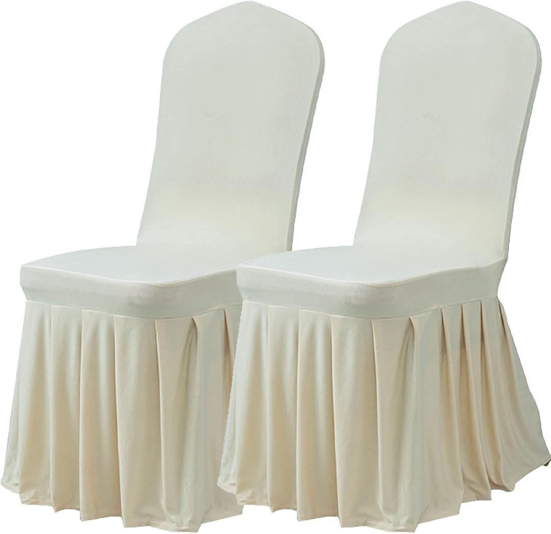 Dimatic Dining Room Chair Covers Set of 2, Stretch Parsons Slipcovers with Skirt Super Fit Spandex Chair Seat Protector Cover for Dining Room, Hotel, Ceremony (Ivory)