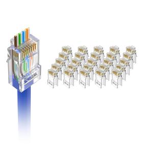 VCE 25-Pack UL Listed Cat6 RJ45 Pass Through Connector, 10Gbps Unshielded Ethernet Modular Plugs, Gold Plated 8P8C Cat 6 Ends for 23-26AWG Solid or Stranded UTP Network Cable Support PoE