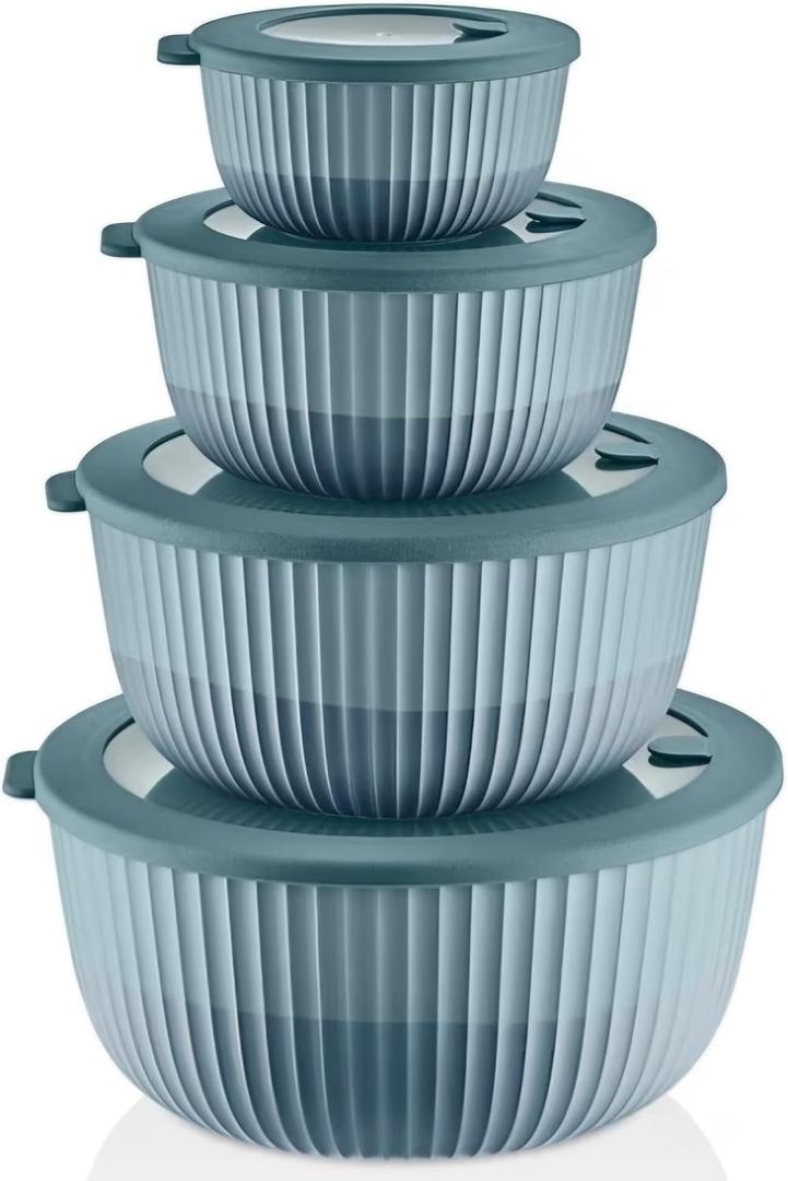 Mixing Bowls with Lids, 8-Piece Airtight Leak-Proof Nesting BPA-Free Bowl Set for Kitchen & Food Storage, Large 4200ml Capacity, Microwave & Dishwasher Safe