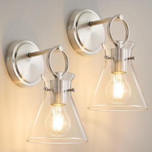 Wall Sconces 2 Pack Vanity Light Fixture for Bathroom Nickel