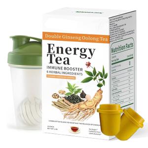 Energy Tea Immune Booster Ginseng - Ginseng Oolong Tea with Sports Water Bottle, Kidney Tea for Women & Men (1 Box)