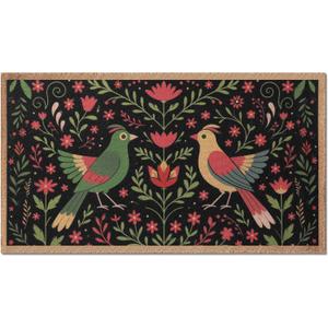 17 x 30 Inch Coir Coco Door Mat with Anti-Slip TPR Backing Colorful Floral Bird William Morris Inspired Design Vintage Coconut Fiber Outdoor Welcome Mat for Front Door Entryway