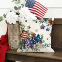 4th of July Patriotic Throw Pillow Covers 20x20 Inch Set of 2, American Flowers Stars Stripes Independence Day Decoration for Sofa Couch Home Indoor Outdoor Use Memorial Day