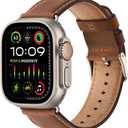 SUNFWR Leather Bands Compatible with Apple Watch Band 49mm 45mm 44mm 42mm for Men Women, Genuine Leather Replacement Strap for iWatch Ultra 2, Ultra, SE2, SE, Series 9 8 7 6 5 4 3 2 1 (Red (Red Brown/Starlight)