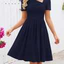 MEROKEETY Women's Summer Asymmetrical V Neck Sundress 2026 Short Sleeve Casual Ruched A Line Beach Vacation Mini Dresses (L)