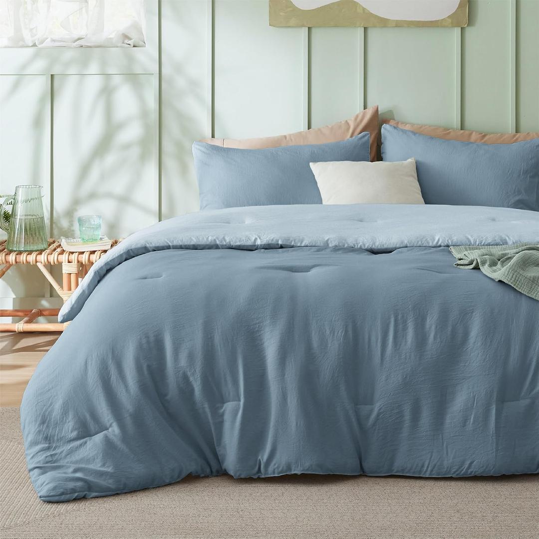 Bedsure King Size Comforter Set, Prewashed Bedding Mineral Blue/Sky