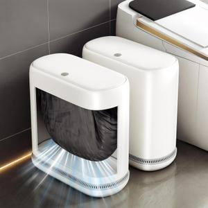 Bathroom Trash Can with Lid, 3 Gallon Small Slim Garbage Bin with Auto-Adsorption & 75 Bags (5 Rolls), Mini Waste Basket Dog Proof for Bathroom, Kitchen, Office, Bedroom, Laundry, Toilet, Rv, White