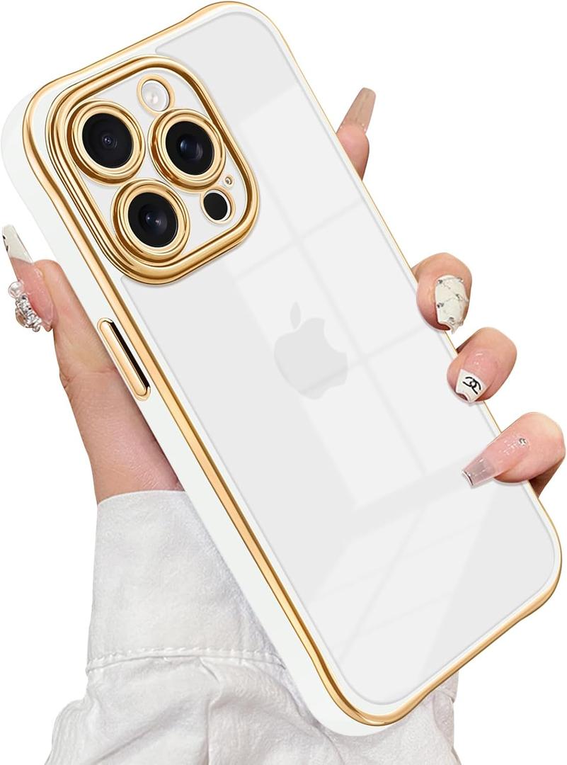 Compatible with iPhone 14 Pro Case, Scratchproof Clear Hard PC Non-Yellowing Soft Plating Edge Cover Full Lens Protection Shockproof Slim Wireless Phone Case for iPhone 14 Pro White
