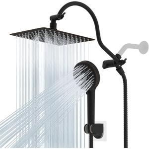 Hibbent All Metal CUPC Certified Shower Head, 10'' High Pressure Rainfall Shower Head, Handheld Showerhead Combo, 12'' Adjustable Extension Arm, 10 Sprays, 71'' Hose, Shower Holder, Oil Rubbed Bronze