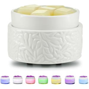 Wax Melt Warmer for Scented, Wax Melts 7 LED Color Changing Ceramic 3-in-1 Oil Burner Waxs Melter Electric Candle Wax Warmer for Home Fragrance Great Gift