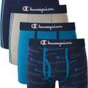 Champion Boys' Underwear, Cotton Stretch Boxer Briefs, Moisture-Wicking, Assorted 4-Pack (Medium, Navy/Teal/Grey)
