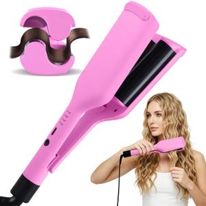 NONK Power Curling Iron Hair Crimper Waver, Ceramic Double Barrel Curling Wand, 1.25 Inch, Dual Voltage, Anti-Scald, Easy to Use, Hot Tools for Women, Pink, Gifts for Women