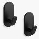 Adhesive Towel Hooks for Bathrooms 2 Pack Matte Black Stainless Steel and Zinc Alloy Sticky Wall Hooks for Hanging Heavy Duty Self Adhesive Robe Shower Hanger for Kitchen, Closet, Cabinet, Door