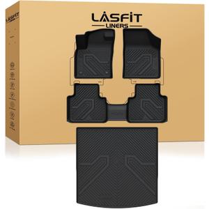 LASFIT Floor Mats & Cargo Liner for VW Atlas Cross Sport 2020-2026, All Weather TPE Custom Fit Floor Liners 1st and 2nd Rows Car Mats & Cargo Mat for Volkswagen Atlas Cross Sport Accessories, Black