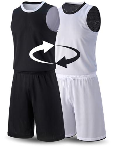 1 Set of Men's Reversible Basketball Jersey and Shorts, Double-Sided Custom Athletic Uniforms for Team Sports Practice (Black/White, Large)