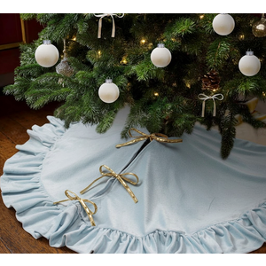Vertintong 48 Inches Velvet Christmas Tree Skirt Blue with Gold Embroidered Holly Fur Plush Tree Skirt Luxury Xmas Skirts for Merry Christmas Party Vintage Holiday Decorations