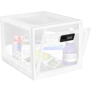 Medicine Lock Box for Safe Medication, Clear Lockable Storage Box for Phone Tablet Office School Home Safety (1Pack White)