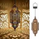 Twinkya 2 Pack Hanging Solar Lights Outdoor Garden Decorative Solar Lantern Waterproof Metal Moroccan Outdoor Decorations for Patio Pathway Yard Porch Backyard Garden Decor (Gold, 2 Pack)