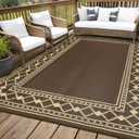 GAOMON Outdoor Rug 9x18, Waterproof Reversible Plastic Straw Rug, Modern Bordered Plastic Straw Outdoor Mat, Large Outdoor Rugs Mats RV, Picnic, Backyard, Balcony, Porch, Beach, Brown/Coffee