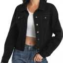 ndy & natalie Jean Jacket Women Trendy Long Sleeve Basic Button Down Cropped Denim Jackets with Pockets Black X-Large