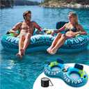 SLOOSH 2-Person Inflatable River Tube - Heavy Duty River Run Tubes Pool Lake Floats for Adults, Large Floating Raft Lounge Above Water Floaties with 2 Cup Holders & Removable Cooler