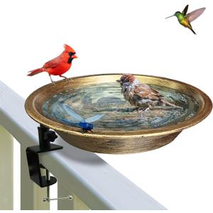 Deck Mounted Bird Bath for Outside,Detachable Birdbath Bowl with Sturdy Clamp,Easy Setup Outdoor Bird Feeder for Verandahs Garden Patio Lawn Decoration 11.4 in.Antique Bronze