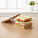3-Cup Glass Sandwich Container with Bamboo Lid, Square Food Storage Bowls, Airtight Food Storage Lunch Box for Meal Prep, Freezer & Microwave Safe