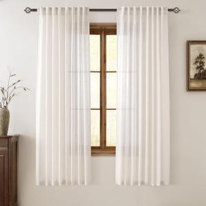 Cream Linen Curtains 72 inch Long 2 Panel Set for Living Room Back Tab Rod Pocket Semi Sheer Light Filtering Bedroom Window Curtain 72 inch Length Modern Farmhouse Neutral Ivory Linen Drapes 60x72 (Natural)