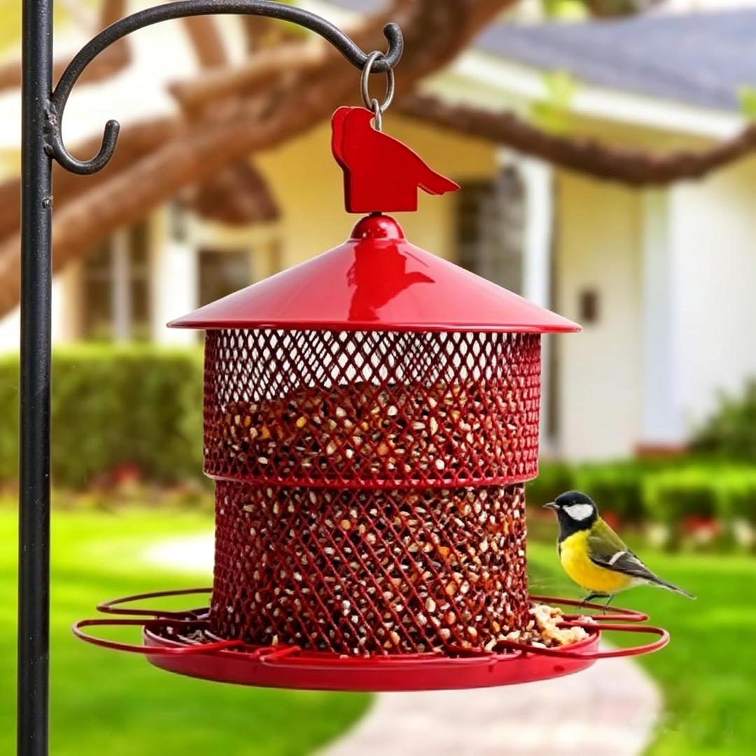 Squirrel Proof Bird Feeder for Outdoors, 4 Lbs Large Capacity Metal Mesh Wild Bird Feeders, Hanging Birdfeeder for Finch, Cardinal, Chickadees, Blue Jay, Red