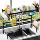 ADBIU Over The Sink Dish Drying Rack (Expandable Height and Length) SnapOn Design 2 Tier Large Dish Rack (2740L x 12W x 32.537H (inches))