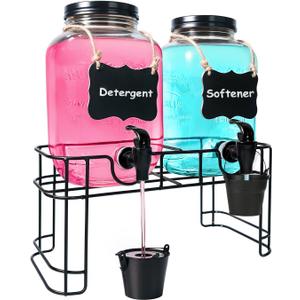 128OZ Laundry Detergent Dispenser, Glass Liquid Laundry Soap Dispenser, 2 Pack Fabric Softener Dispenser for Laundry Room