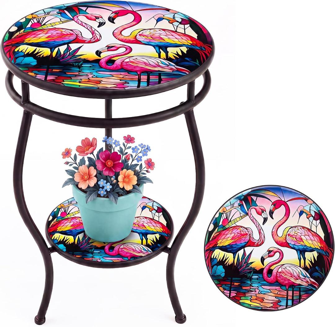 Outdoor Side Table Round with Storage Weather Resistant Easy Clean, 15 inches