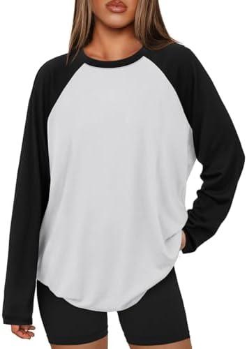 ATHMILE Women Oversized Long Sleeve Shirt 2026 Fall Winter Casual Basics Top Loose Fit Tee Fashion Cute Clothes White Black, Medium
