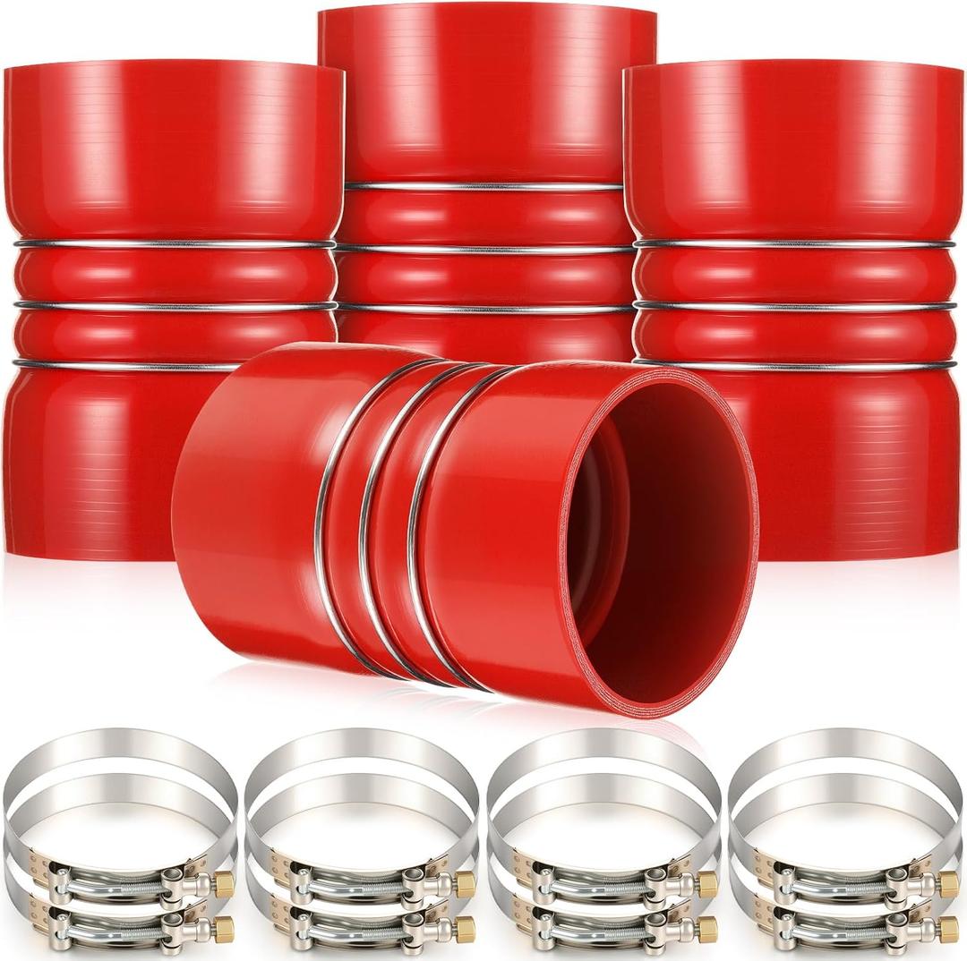 4 Pack Silicone Charge Air Cooler Hump Hose with T-bolt Spring Loaded Clamps 4" x 6" Semi Truck Air Hose Set Heavy Duty Turbo, Air Intake and Intercooler Hose Kit