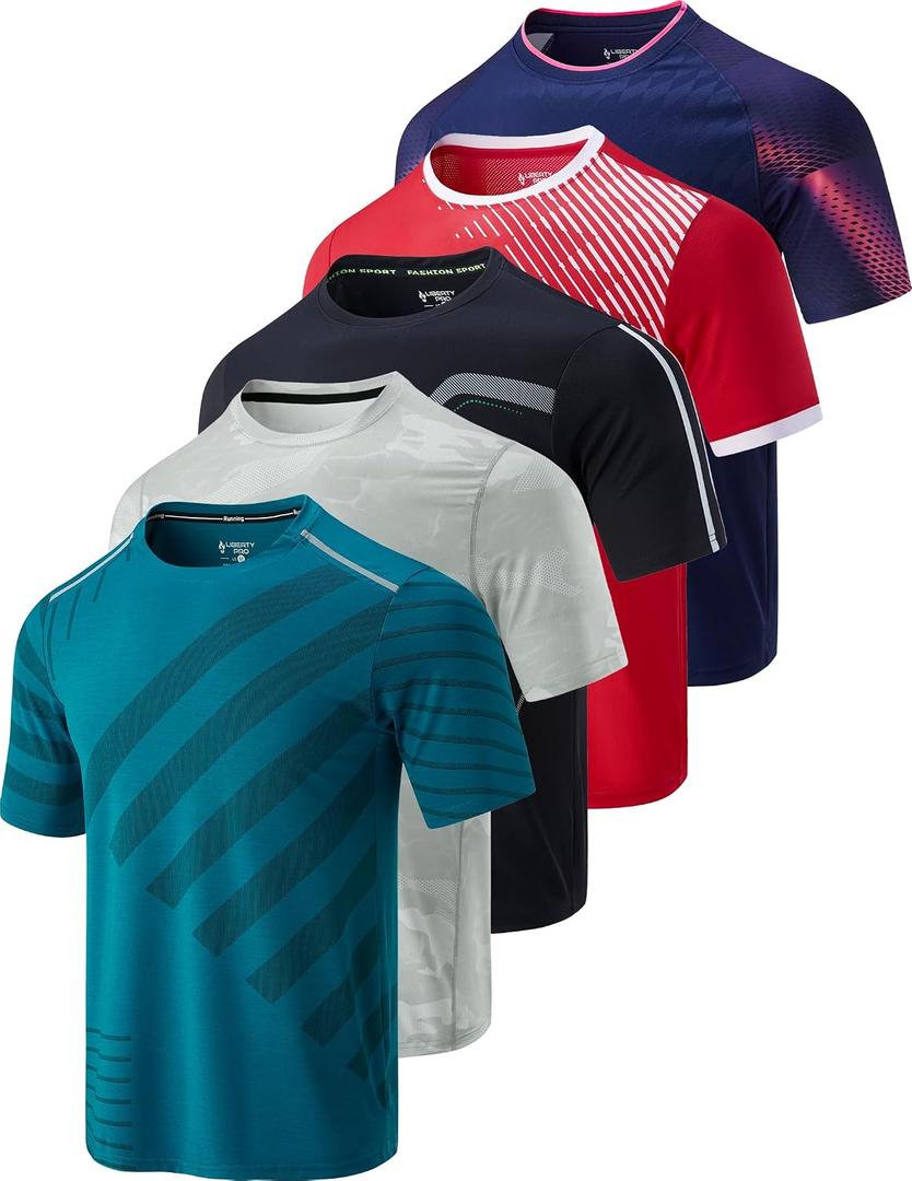 Liberty Imports 5 Pack Men's Active Quick Dry Crew Neck T Shirts (M)