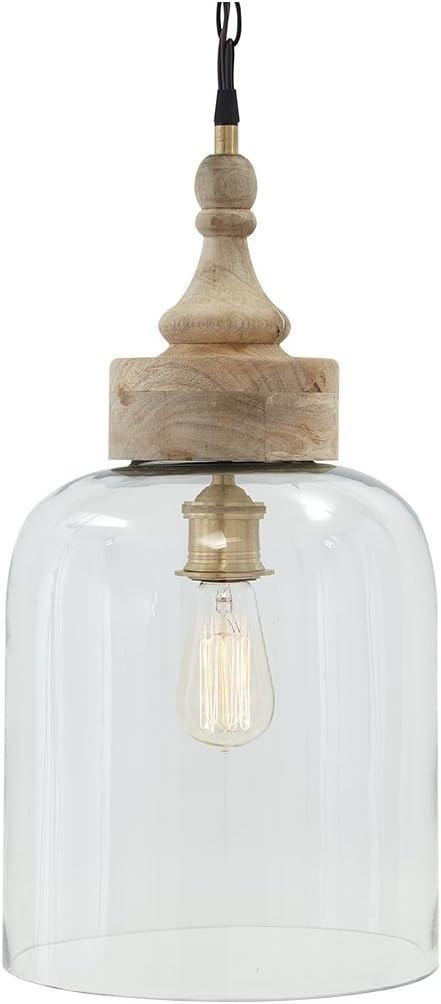 Signature Design by Ashley Faiz Rustic 20.5" Natural Wood & Glass Pendant Light, Brown & Clear