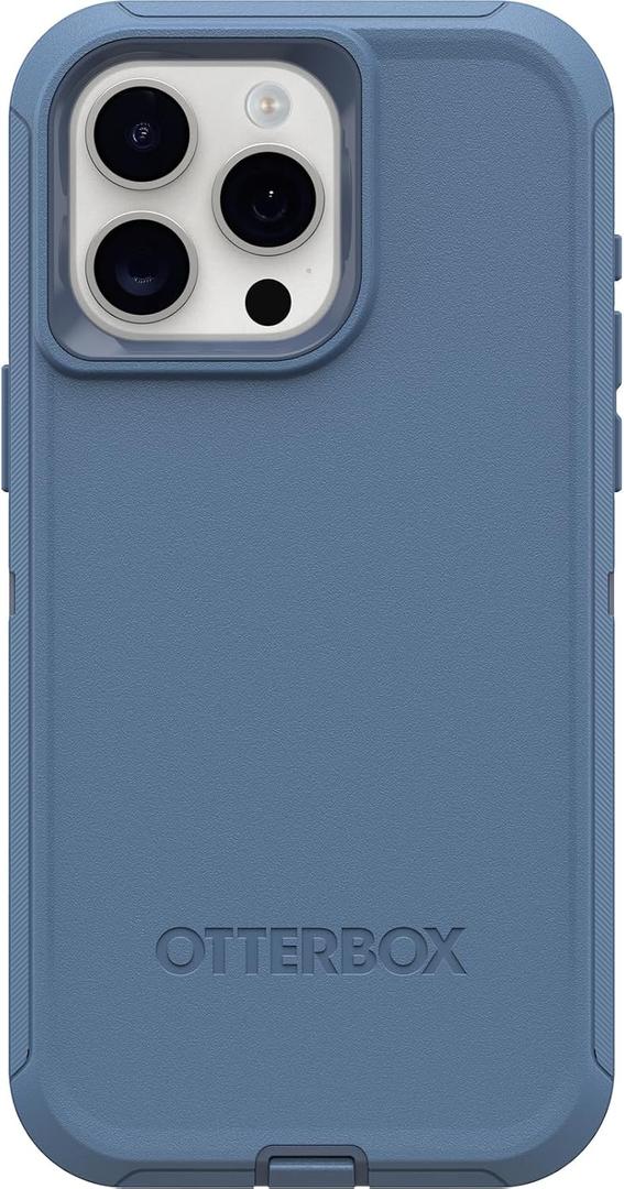 OtterBox iPhone 15 Pro MAX (Only) Defender Series Case - Baby Blue Jeans (Blue), screenless, Rugged & Durable, with Port Protection, Includes Holster Clip Kickstand