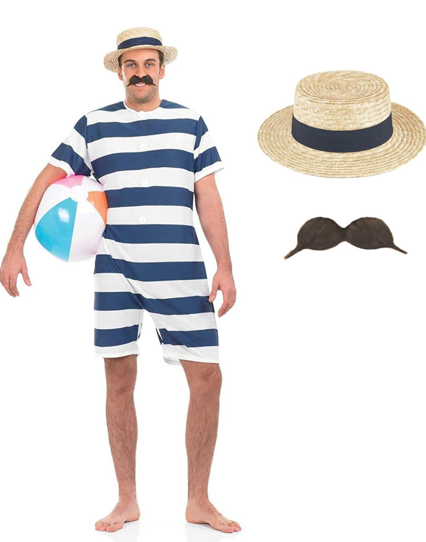 fun shack 1920's Swimsuit for Men, 1920's Bathing Suit Costume, Mens 20's Costume, 1920 Swimsuit Men, 20's Costumes for Men, Large