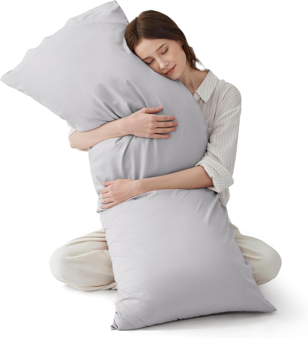 Bedsure Body Pillow Cover, Cooling Body Pillow Pillowcase for Hot Sleepers, Rayon Derived from Bamboo, PureWoven Silky Soft Long Pillow Case Cover with Envelope Closure, Light Grey, 20x54 Inches