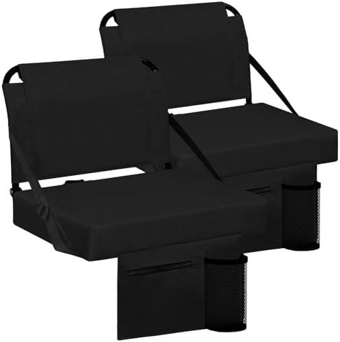Besunbar Stadium Seat for Bleachers with Back Support and Wide Padded Cushion Stadium Chair - Includes Shoulder Strap and Cup Holder