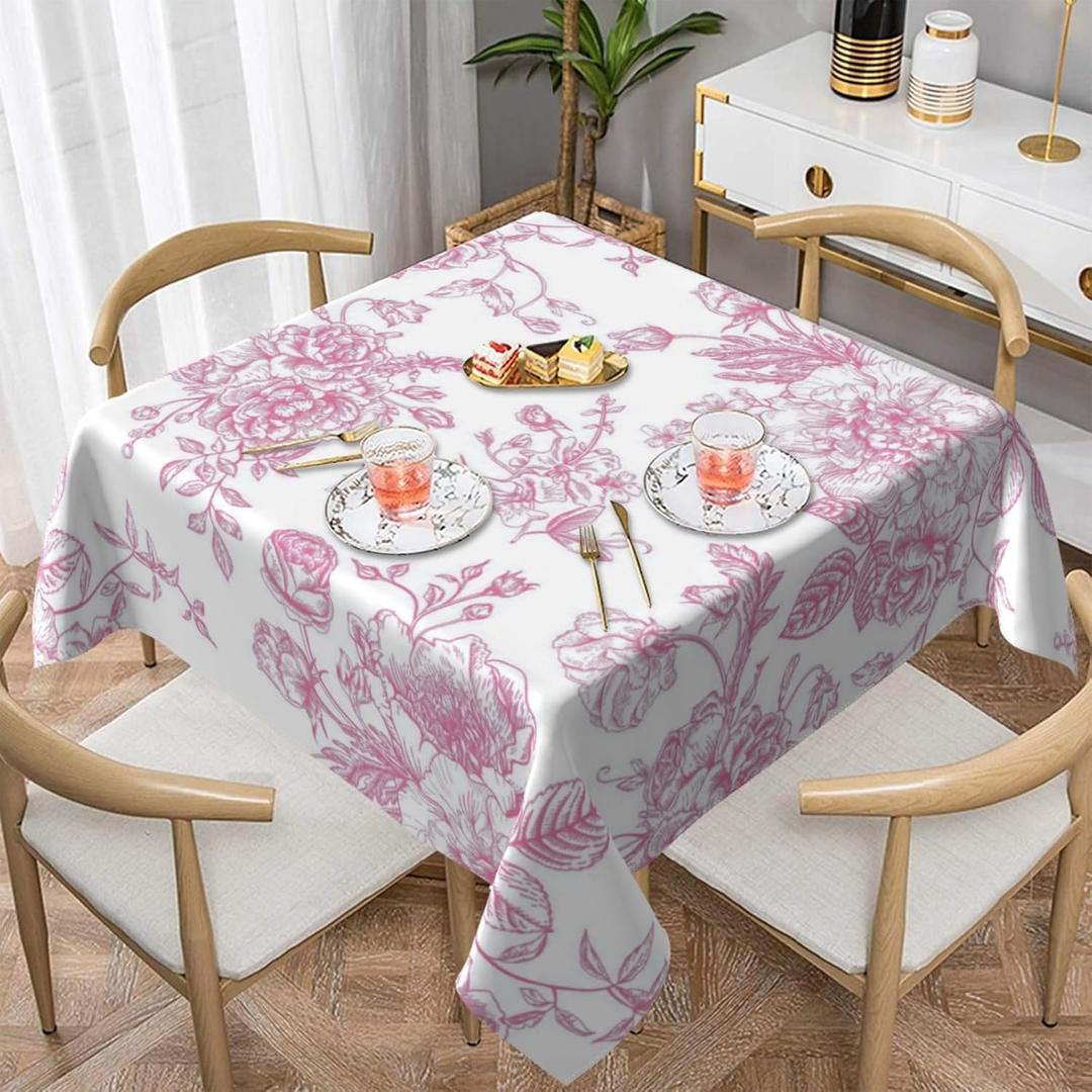 Pink Floral Tablecloth Square 60x60 Inch Chinoiserie Vintage Flower Table Cloth,Stain Resistance Polyester Spring Summer Seasonal Table Covers for Kitchen Dining,Small Tablecloth for Party Picnic