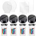 Honoson 4 Pcs 3D Night LED Light Lamp Base with 4 Pcs Clear Acrylic Sheets Remote Control USB Cable Adjustable 16 Colors 4 Modes Base Show Stand for Christmas Room Restaurant Bar Shop(Black Style)