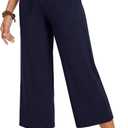 ZOOSIXX Capri Pants for Women - Wide Leg Loose Casual Trousers with Pockets Summer High Waisted Drawstring Pants (Blue, XXL)
