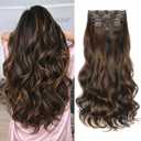 Kookastyle Clip in Hair Extensions, Natural Long Layered Soft Invisible Synthetic Curly Wavy Hairpieces for Women,4 pcs(20 Inch,Balayage Chocolate Brown to Caramel Blonde)