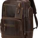 LANNSYNE Vintage Genuine Leather Backpack for men, 15.6" Laptop Backpack Travel Camping 24L Rucksack (Light Brown)