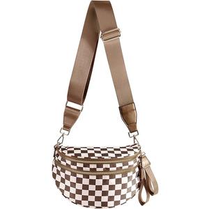 Black and White Checkered Crossbody Bum Bag for Women,Spacious Checkered Purse Fanny Packs Belt Bag Sling Bag with Shoulder Strap (Brown Checkered)